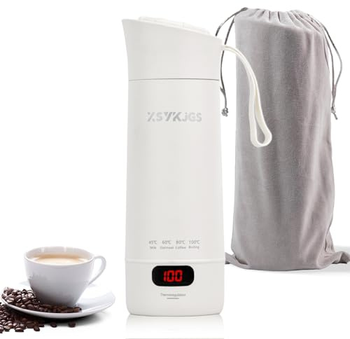 XSYKJGS Bollitore da viaggio piccolo, 400 ml, mini tazza di acqua elettrica portatile, fornello veloce, senza BPA, rivestimento in acciaio inox 304, 4 livelli di temperatura regolabili con spegnimento