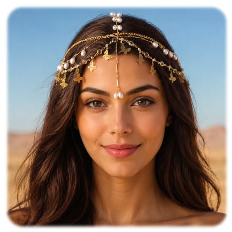 Nogeqi Gold Head Chain, Rhinestone Pearl Head Jewelry for Women | Butterfly Egyptian Headpiece Goddess Gold Heads Piece for Women Girls Festival Prom Wedding Bridal
