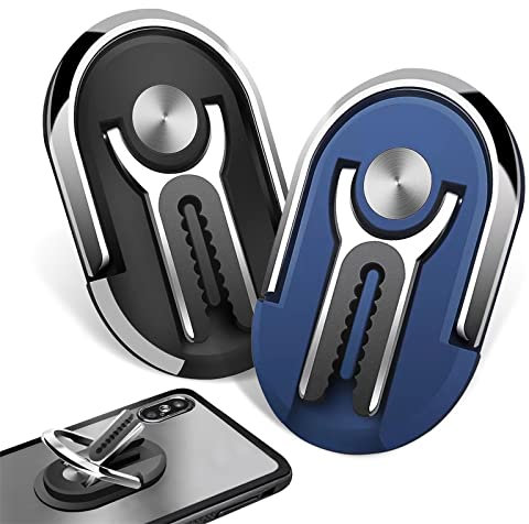 2 Piezas Multifuncional Universal Anillo Soporte para Movil 360° Rotación, Soporte Movil Coche, para Rejillas del Aire de Coche,Inicio (Negro + Azul)