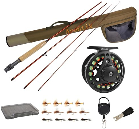 Aventik Extreme Fly Fishing Combo Kit 0/1/2/3/4/5/6 Weight Starter Fly Fishing Rod and Reel Kit Outfit with One Travel Case(9'0'' LW5/6 Fly Rod Kit)