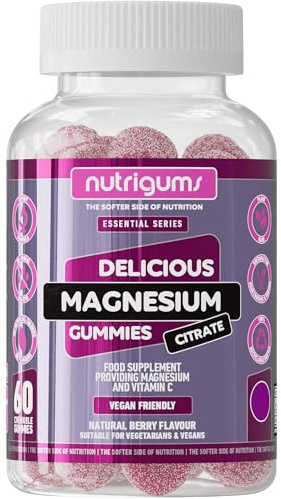 Magnesium Citrate 1250mg & Vitamin C Gummy | High Strength | 150mg of Elemental Magnesium & 80mg Vitamin C | Mixed Berry Flavour | 60 Vegan Gummies | Energy & Bone Support by NUTRIGUMS®