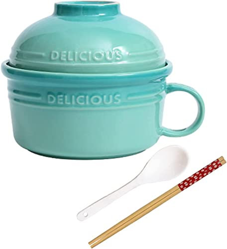 Ciotola for cereali, scodella for zuppa, scodella for il tè,/ciotole for zuppa a microonde con coperchi, ciotola for spaghetti sfumati da 20 once con coperchio, ciotola arcobaleno con manico-rosso-550