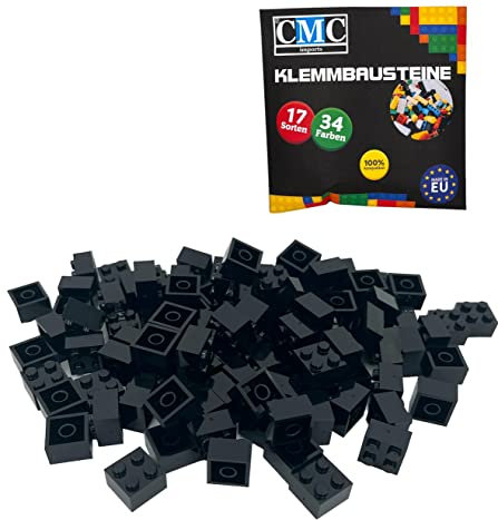 CMC imports 50 Klemmbausteine Bausteine Grundbausteine 2x2 Noppen Kompatibel Bricks 34 vers. Farben (650 - Schwarz)