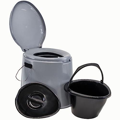 Mobile Campingtoilette mit herausnehmbaren Eimer - bis 120kg Sitzhöhe 37cm Camping Nottoilette Mobile Toilettenbeutel klappbar Toilettenstuhl WC Garten Zelt Pool Baustelle