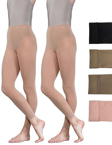 Silky Dance 2 paires de collants de danse sans pieds, 60 deniers, pack multiple sans pieds, pour filles, enfants, adultes, femmes, en noir, marron clair et rose, marron clair, S