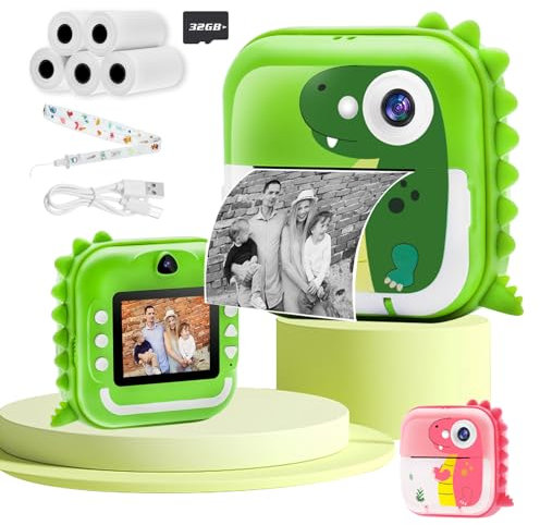 TOYOGO kids camera instant print,1080P HD Digital Camera With 32G SD Card,12MP Photography and selfies,Toddler Portable Camera Toy Age 3-14,Birthday for 3-14 Year Old Girls Boys-Green