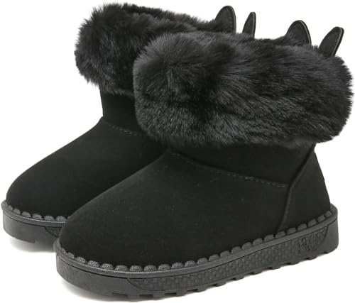 Vagbalena Bottes d'hiver pour enfants Bottes de neige chaudes pour filles Chaussures d'hiver pour garçons Bottes antidérapantes Bottes doublées en peluche Bottes à étrier doublées chaudes (Noir,33)