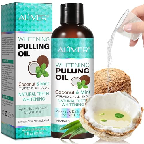 RSGRT Kokosnuss-Ziehöl (230 ml), Minzöl-Zieh-Mundwasser mit Zungenschaber – natürliches, alkoholfreies Kokosöl für die Zähne, um frischen Atem zu helfen, Zahnaufhellung, gesündere Zähne, Zahnfleisch
