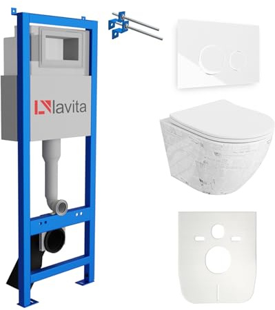 Lavita LAV 101 Élément mural pour WC 40 cm + évier mural suspendu SOFI SLIM PAPER blanc sans bord + panneau de commande LAV 200.4.1 blanc | Kit complet | Réservoir de chasse encastré | Kit complet