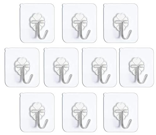 10 Ganci Autoadesivi per Impieghi Gravosi | 6 x 6 cm | Fissaggio Facile e Veloce a Pareti e Soffitti | Sostiene fino a 8 kg | Impermeabile | Rotazione di 180° | Trasparente e Inox | OriginalCorner®