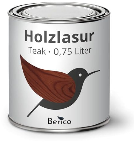 Berico Holzlasur - Teak - 0,75 Liter Lasur - Dunkel - Wetterfeste Holzschutzlasur für Innen und Außen - Holzschutz, Wetterschutz und UV-Schutz