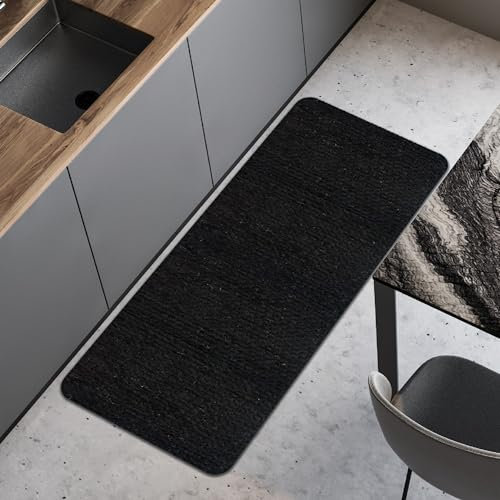 Comart, Nancy - Alfombra Antideslizante de Chenilla para Cocina, Pasillo y decoración, Borde Antideslizante, Suave, Resistente, Lavable a máquina, Fabricada en Italia, Color Negro, 50 x 130 cm