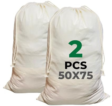 LYRVON PREMIUM 2er-Pack Wäschesack Baumwolle - Groß 100L Stoffbeutel mit Kordelzug, Strapazierfähige Wäschebeutel für Schmutzwäsche, Oeko-TEX® Zertifiziert, Reisewäschesäcke (2, 50 x 75)