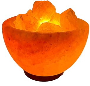 Lámpara Volcánica de Sal Rosa del Himalaya. Hecha a Mano 100% Natural. Base de Madera, Cable y Bombilla Incluidos. Altura 10,5 a 15 cm x 17 cm Ancho. Propiedades Protectoras (17 x 15 cm)