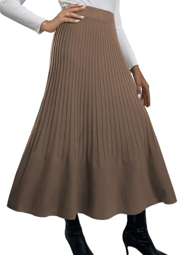 Adigaber Femmes Jupe Longue Taille Haute Tricot Plissé Jupe Ligne A Taille élastique Jupe d'hiver