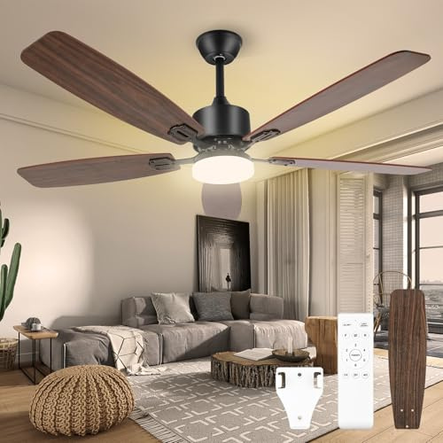 Ventilatore da soffitto Tcho con luce, ventilatori con telecomando e interruttore a parete, motore a corrente continua reversibile a 6 velocità, 3 temperature di colore, dimmerabile e silenzioso