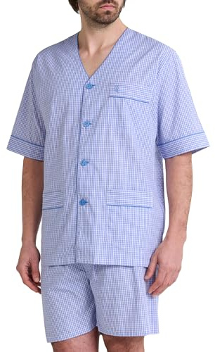 El Búho Nocturno Pyjama Homme Été Court Judo Popeline à Carreaux Pyjamas pour Hommes, 100% Coton, Bleu 4544, L