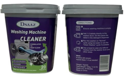 Washing Machine Cleaner, Top Load Washing Machine, Front Load Washer Cleaner Tablets, Washer Machine Cleaner for Sensitive Skin, Suitable for All Washing Machines, 20 Tablets