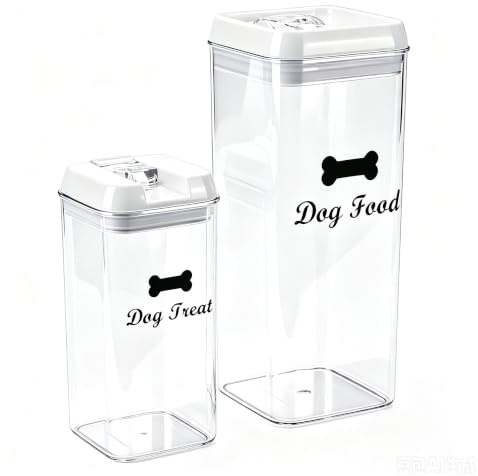 Geyecete dog food storage container dog treat container airtight pet Treats Storage Container-Clear Plastic Storage Canister Tins pet jars(2 Pack set)