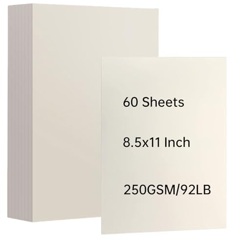 60 hojas Carta de Marfil A4-250 g/m² - Cartulina Gruesa para Manualidades, Invitaciones de Boda, Scrapbooking, Escuela y Oficina
