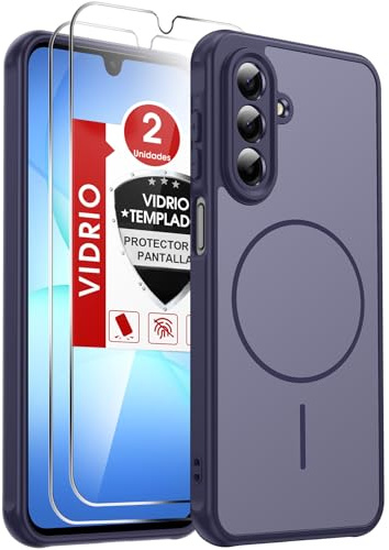 LeYi Cover Magnetica per Samsung Galaxy A17 5G con 2 Vetro Temperato, Custodia per Samsung A 17 Protezione Fotocamera Anti-Impronte Resistente Antigraffi TPU Bumper Antiurto Protettiva Case, Blu