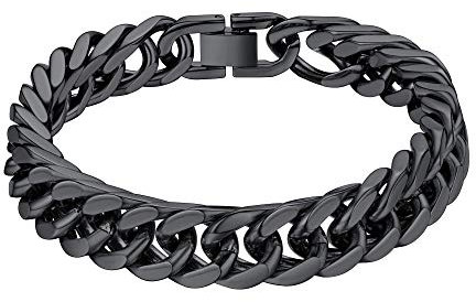 ChainsHouse Schwarz Armbänder Herren 21cm Edelstahl Panzerkette Armband Biker Armkette mit Geschenkebox für Freunden Ehemann