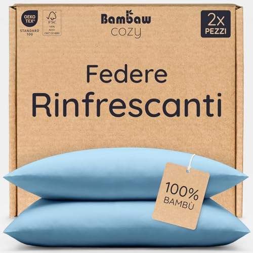 Bambaw Federe in bambù 50x75 cm, Confezione da 2, Biancheria da letto antiacaro, Federa cuscino anti acne, Federa cuscino rinfrescante per dormire d’estate, Federe di bambu (Azzurro)