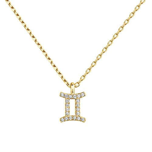 PAVOI 14K Gold Plated Cubic Zirconia Astrology Necklaces for Women - Zodiac Pendant Jewelry Gifts - Zodiac Sign Pendant Necklaces - Gemini Necklace