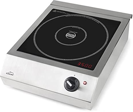 Lacor - 69362 - Placa Inducción Portátil Easy, Cocina Portátil Profesional, Sistema IPX3, 10 Niveles de Potencia, Apta para Diámetros entre Ø12 cm y Ø28 cm, 3500W, Acero Inoxidable