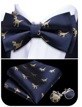 Barry.Wang Mens Blue Bow Tie Paisley Silk Pre-Tied Bowtie Pocket Square Cufflinks Set Formal Wedding Prom Party Tuxedo