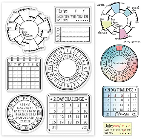 GLOBLELAND Timetable Clear Stamps Calendar Planner Daily Plan Silicone Clear Stamp Seals for Cards Making DIY Scrapbooking Photo Journal Album Decoration