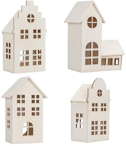 Ideen mit Herz Maisons décoratives en bois | Naturel | 4 tailles | Maisons décoratives avec ouverture | Maison lumineuse | 4 pièces