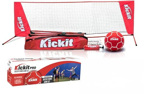 Kickit Soccer Tennis Game Set PRO, Portable 12' Wide x 3' High Net & Soft Lightweight Ball, Play Outdoors, Indoors, Backyard, Beach, Complete Skills Training & Travel Friendly