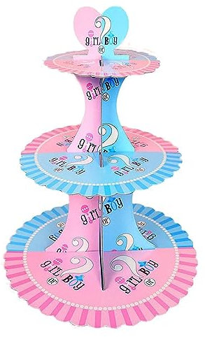 Présentoir à cupcakes à 3 niveaux pour révélation du sexe du sexe - Fournitures de fête prénatale en carton pour garçon ou fille, Présentoir à Gâteau