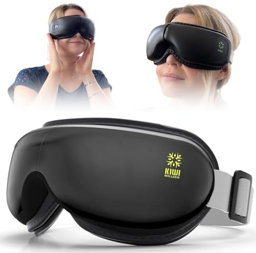 Kiwi Augenmassagegerät mit Wärme und Puls, lindert Migräne-Kopfschmerzen und hilft Ihnen beim Schlafen, fünf Massagemodi mit Bluetooth-Musik, schwarze Farbe, ideal als Geschenk für Männer und Frauen