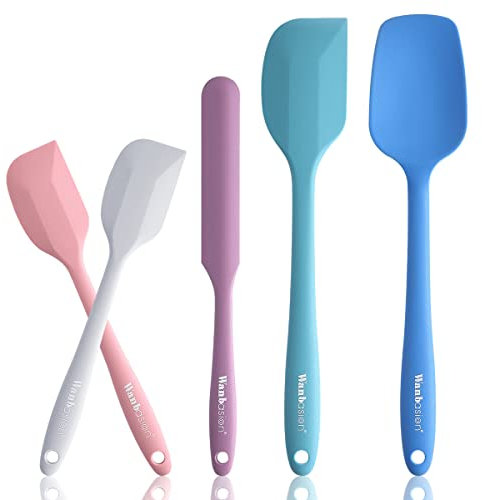 Wanbasion Premium 5 Piece Silicone Spatula Set Heat Resistant, Colorful Rubber Baking Spatula Set for Nonstick Cookware Cooking Mixing, Dishwasher Safe Kitchen Spatula Set