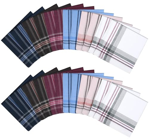 URAQT Pañuelos para Hombre, 24 Piezas Pañuelo de Bolsillo Cuadrado Suaves, 100% Algodón Cómodos Pañuelo Patrón de Cuadros, Pañuelos de Caballero Handkerchiefs Set de 36cm X 36cm