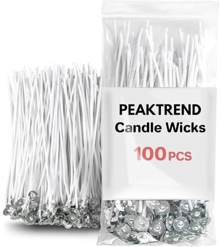 PEAKTREND 100 mechas de algodón preenceradas para hacer velas, bricolaje de velas, mecha de vela gruesa con mechas de vela base para hacer velas