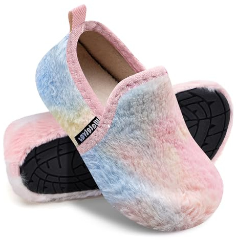 WateLves Kids Toddler Slippers Girls Boys Slip on House Shoes Lightweight Anti Slip Sock Slippers Winter Indoor Outdoor Walking Shoes(Pink/Purple, 28/29)