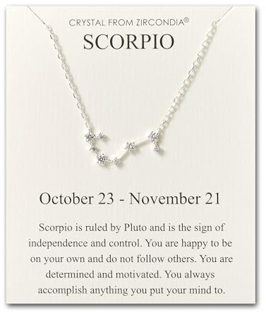 Philip Jones Scorpio Star Sign Zodiac Constellation Necklace and Quote Card with Zircondia® Crystals