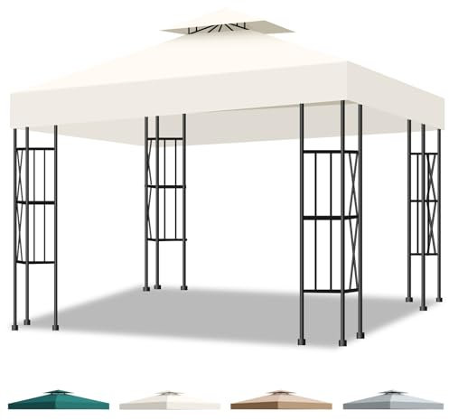 Inoamity Toit de Rechange 3x3m pour Pavillon de Jardin, Imperméable & Anti-UV Housse de Remplacement à Double Couche avec Ventilation, Couverture Amovible pour Jardin, Terrasse, Camping Plage, Beige