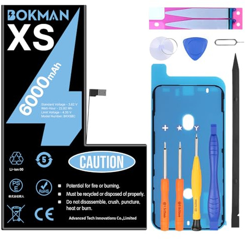Bokman Bateria para iPhone XS 6000mAh, Polímero de Litio de Alta Capacidad con Kits de Herramientas y Tiras Adhesivas