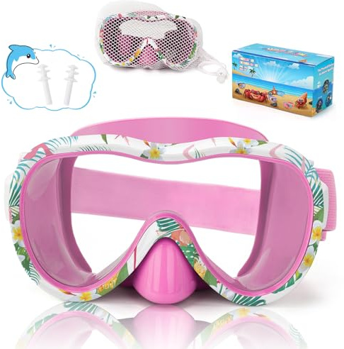 iGym Kids Swim Goggles, Snorkel Mask Diving Mask Swimming Goggles with Nose Cover and Elastic Straps Cover & Mesh Bag & Ear Plugs