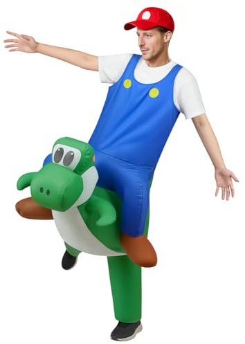 Alaoo Uppblåsbar dinosauriedräkt för vuxna, rolig åktur på grön dinosaurie halloweenkostymer med hatt, cosplay kostymtillbehör, kit för halloween, jul, cosplay, maskerad fest