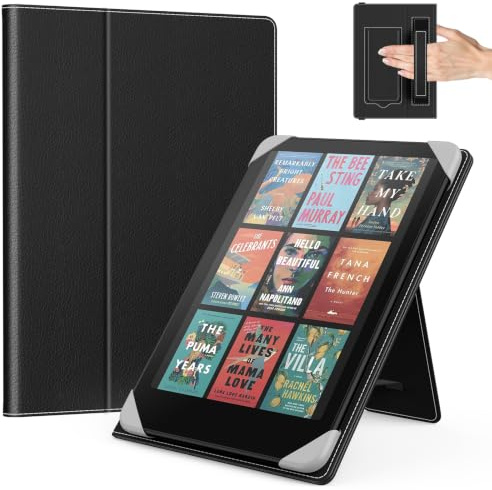 MoKo Étui pour 6 Pouces Kindle Liseuses et Tablette, Noir | Accessoires Liseuses pour 6 kindle/Kobo/Tolino/Pocketook/Sony E-Books Tablets, Étui Folio Léger, Dragonne, Béquille