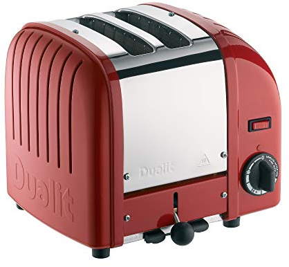 Dualit Classic 2 Slice Vario Toaster, Stainless Steel, Hand Built in the UK, Replaceable ProHeat Elements, Defrost Bread, Mechanical Timer, Replaceable Parts, Red, 20246