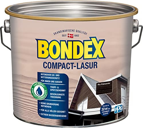 Bondex Compact Lasur RIO PALISANDER 2,5 L für 32,5 m² | Wasserbasierte Holzlasur | Intensiver Wetter- und UV-Schutz | Streichen ohne Grundierung | Seidenmatt | Geruchsarm