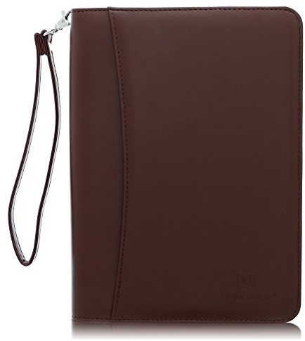 Zippered Business Padfolio – Premium PU Leather Portfolio Folder A4 with Small Notepad & 8-Inch Tablet Sleeve for Work, Meetings & Travel - Dark Brown