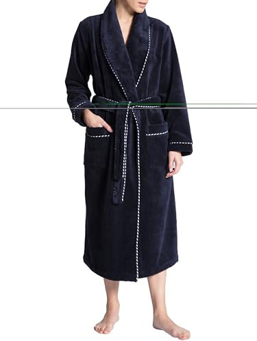 CALIDA Cosy Shower Frottee-Bademantel mit Schalkragen, 120cm Damen, innen sehr saugfähig, außen kuschelig weich, mit Gürtelschlaufen und zwei aufgesetzten Taschen
