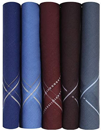 Men's Luxury 100% Pure Cotton Handkerchief, Gents Kerchief, Hanky 5 Pack